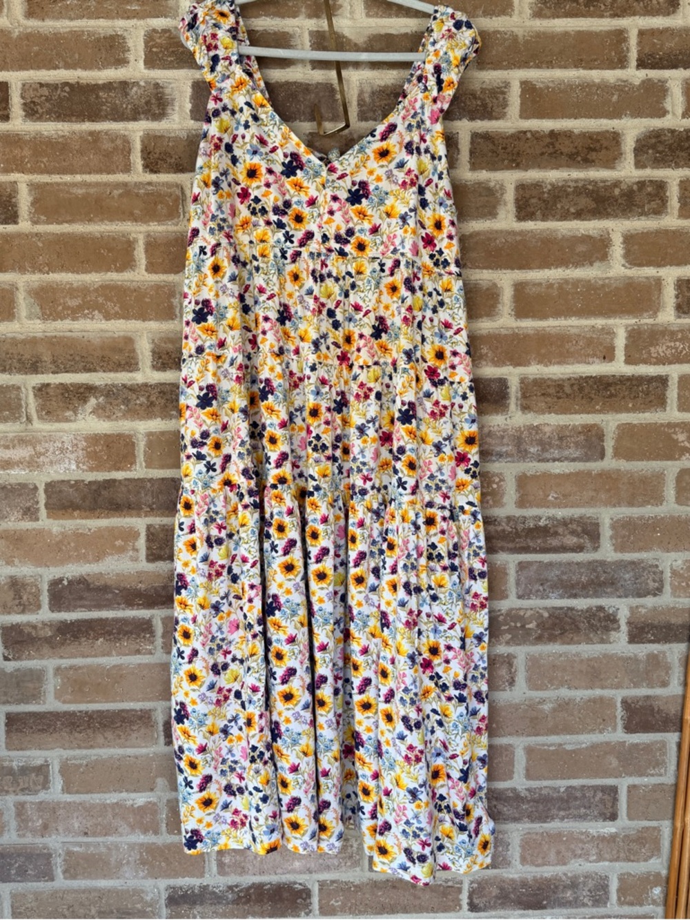 Sunflower Floral Maxi Dress in White with Yellow & Purple Flowers